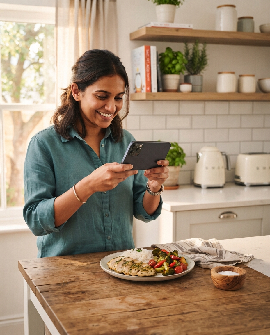 A person at home photographing their own meal to send on WhatsApp
