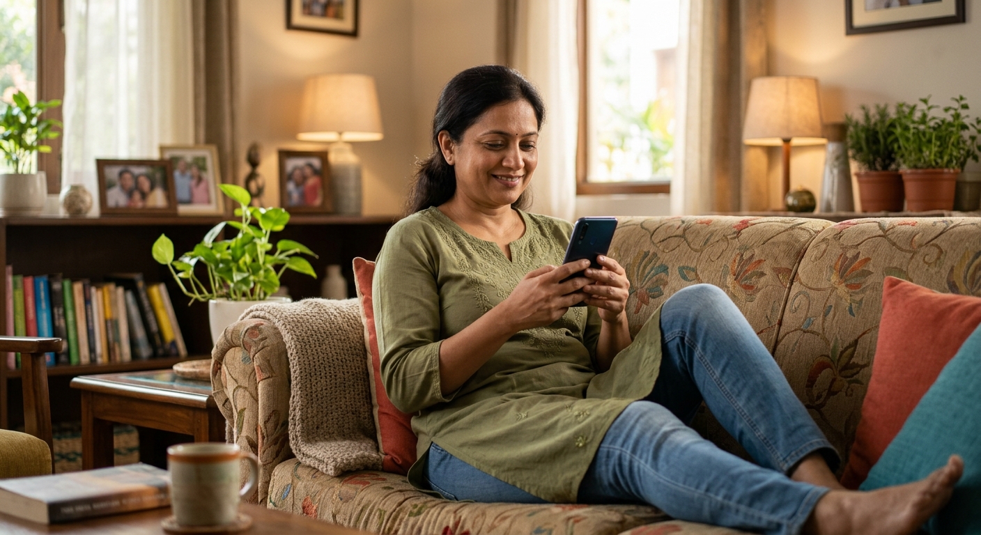 A daughter checking on her mother's wellbeing remotely