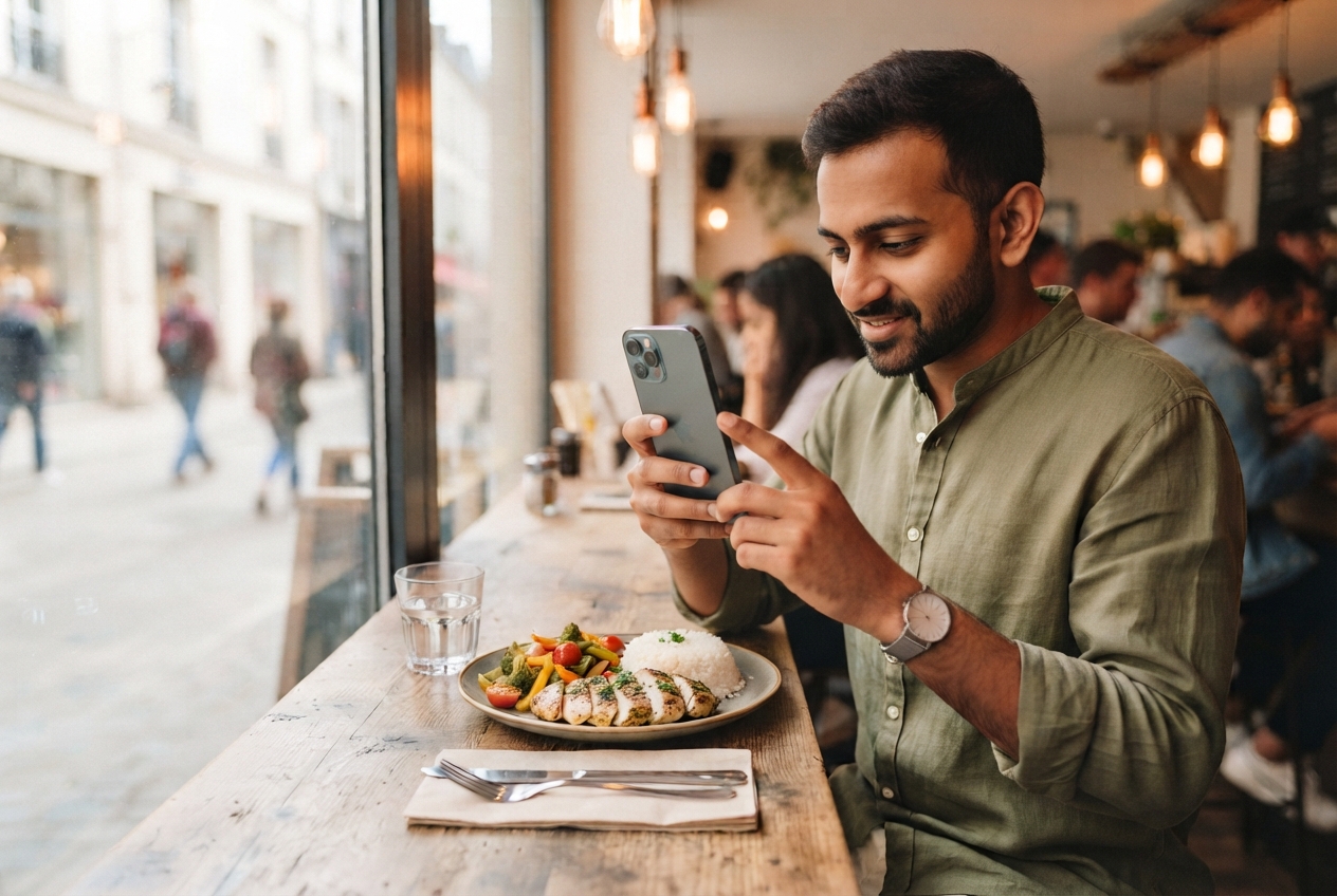 A person photographing their own lunch plate